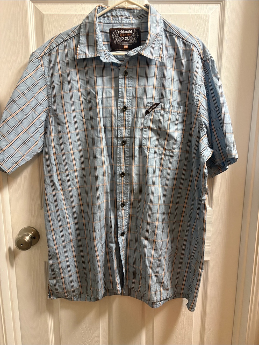Ecko Unlimited Light Blue Plaid Short-Sleeve Button-Down Shirt